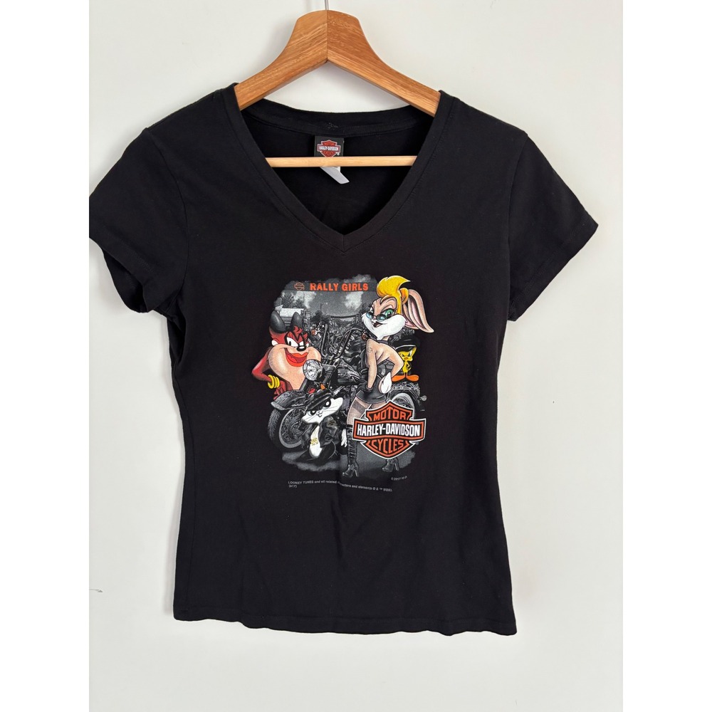 Harley-Davidson Looney Tunes Rally Girls V-Neck Shirt Myrtle Beach Black medium